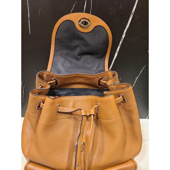 Coach Turnlock Rucksack Backpack Classic Saddle Brown Pebbled Leather Preppy EUC - Picture 12 of 16